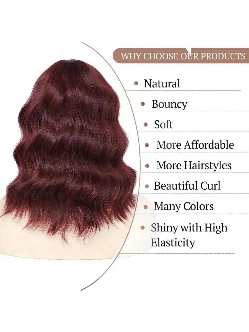 Women's Wine Red 14 Inch Heat Resistant Short Wavy Hair Pastel Bob Wig Bangs